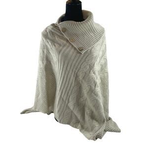 Charlie Paige Cable Knit Pointelle Poncho Sweater Beige Tan One Size Women NWT